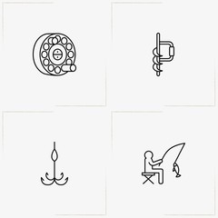 Fishing line icon set with fishing coil , fishing hook and fishing