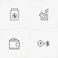 Finance line icon set with graphics, money bag and time money