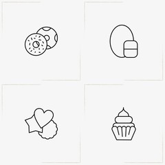 Candies line icon set with cookies, kinder egg  and donuts