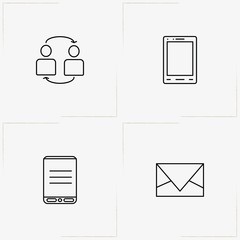 Communications line icon set with smart phone, mail and communication