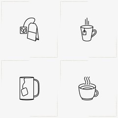 Coffee & Tea line icon set with tea bag, coffee cup  and cup of tea