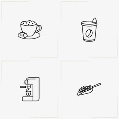 Coffee & Tea line icon set with coffee machine , coffee seeds and coffee cup