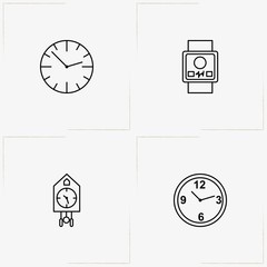 Clock line icon set with wall watch , electronic watch and cuckoo clock