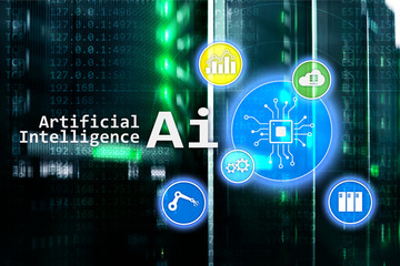 AI, Artificial intelligence, automation and modern information technology concept on virtual screen.