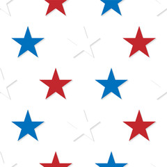 Seamless patterns made from red, white and blue five pointed sta