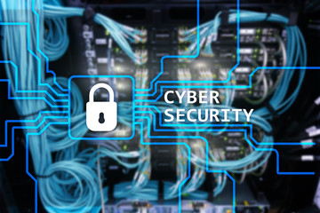 Cyber security, information privacy and data protection concept on server room background.?