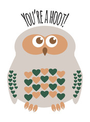 Owl character greeting card with text  