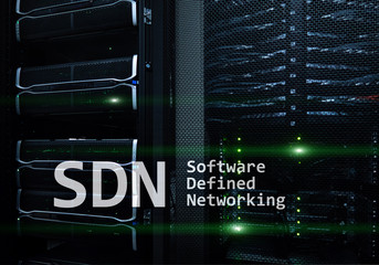 Fototapeta na wymiar SDN, Software defined networking concept on modern server room background.?