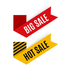 Discount labels, tags, stickers. Folded paper. Big or hot sale. Product promotion. Vector.
