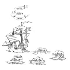 Nautical background with sailing vessels