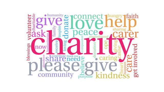 Charity Animated Word Cloud on a white background. 