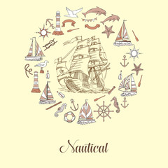 Nautical background with sailing vessels