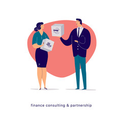 Vector flat cartoon illustration with business people office characters isolated on white background. Metaphor - cash change, finance, online payment, world wide transaction, currency service