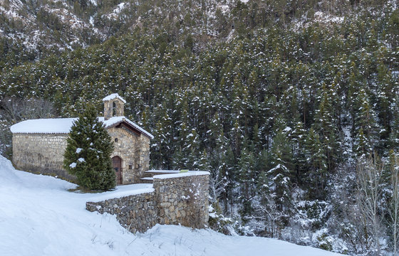 snowy church in winter
