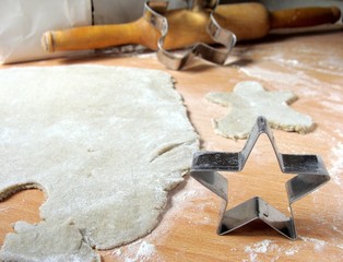 Baking cookies at home, star shape and man