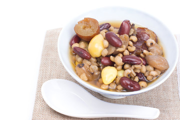 kind of Chinese dessert name taotheung in bowl isolated on white background. Dessert in the summer for healthy.