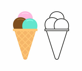 Ice cream in waffle cone. isolated on white background