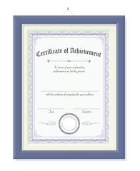 Vertical vector certificate of achievement on wood frame
