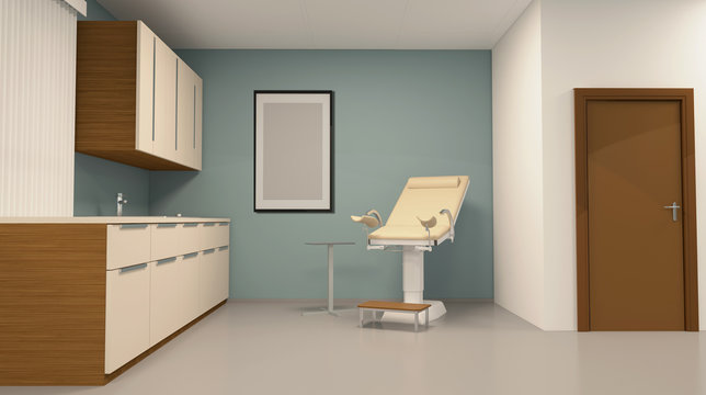 Gynecologist Office, Examination of the gynecologist. 3D rendering.. Empty paintings