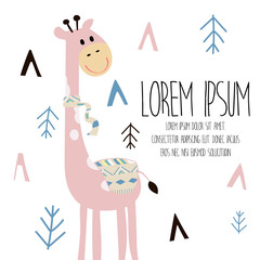 cute pastel greeting card with giraffe in scandinavian style © piixypeach