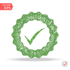 Quality Control Approved. Tick symbol in green color, vector illustration. Approved stamp