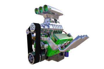 Hot rod engine isolated. 3D render