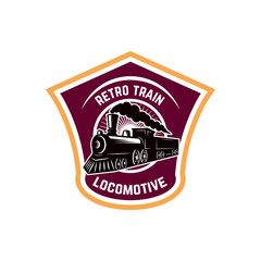 Obraz premium Emblem template with retro train. Rail road. Locomotive. Design element for logo, label, emblem, sign.