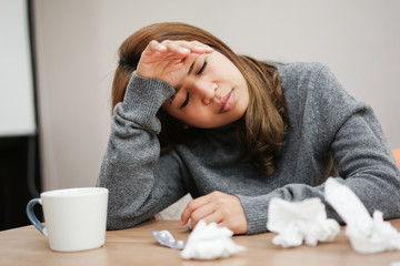 close up young asian woman feeling sick  