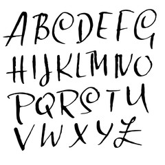 Grunge distress font. Modern dry brush ink letters. Handwritten alphabet. Vector illustration.