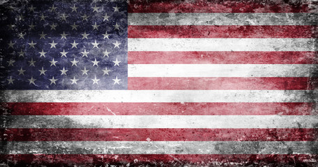US flag with traces of use in battle and destruction from difficult warfare - 204776121