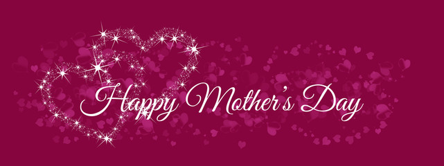 Fototapeta na wymiar Mother's Day card on a pink background with hearts and hearts arranged with stars and diamonds