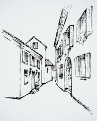 Old сity street. Vector drawing