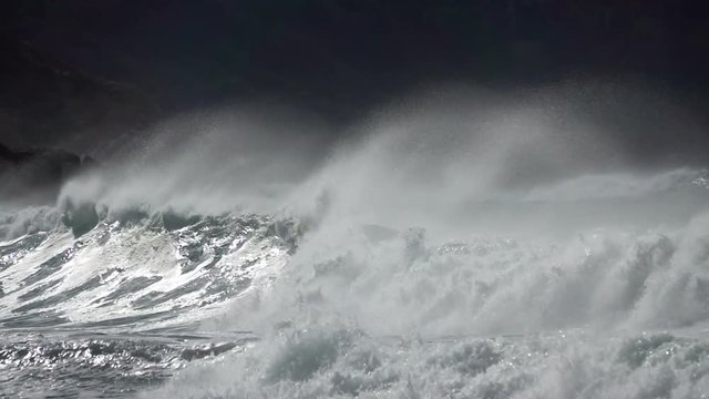 Ocean sea spray great wind waves stormy sea nature slow-motion