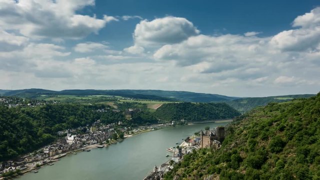 Time lapse of Castle Katz above the rhine valley, Rhineland-Palatinate, Germany