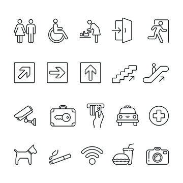 Public Navigation Icons: Thin Vector Icon Set, Black And White Kit