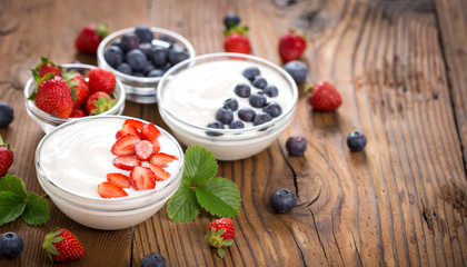 Healthy breakfast fresh yogurt with berry fruits