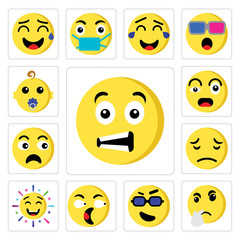 Set of Sca, Thinking, Cool, Surprised, Cheering, Sad, Angry, Ti, Baby icons