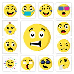 Fototapeta premium Set of Sca, Thinking, Cool, Surprised, Cheering, Sad, Angry, Ti, Baby icons