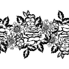 seamless monochrome pattern of flowers for greeting cards, background, price tags