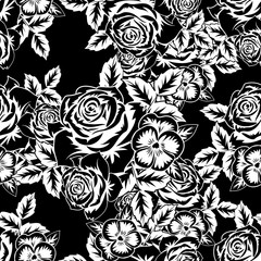 seamless monochrome pattern of flowers for greeting cards, background, price tags