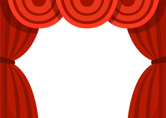 Open red curtains. Classic theater stage. Flat vector illustration isolated on white background