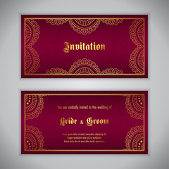 Luxury wedding invitation with golden ornament. Vector illustration