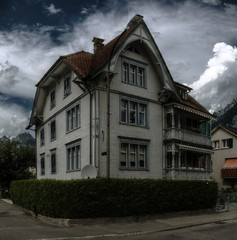Fototapeta na wymiar Well-appointed Flums house, Swiss Alps