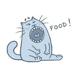 Cute fat cat sits alone at night and sings. Vector illustration