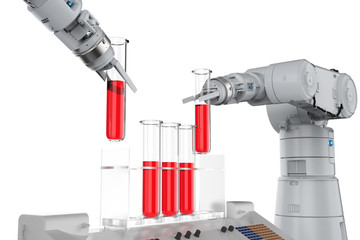 robotic hands working on test tubes .