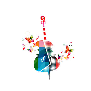 Music colorful background with violoncello vector illustration design. Music festival poster, creative cello design. Violoncelo with music notes isolated