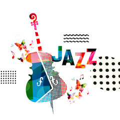 Music colorful background with violoncello vector illustration design. Music festival poster, creative cello design with word jazz. Typographic banner © abstract