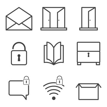 Contour icons of open objects. Vector image on a transparent background.