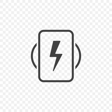 The minimalistic icon of the mobile phone wireless charge. Vector image on a transparent background.