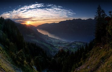 Sunset on Walensee seen from Flumserberg